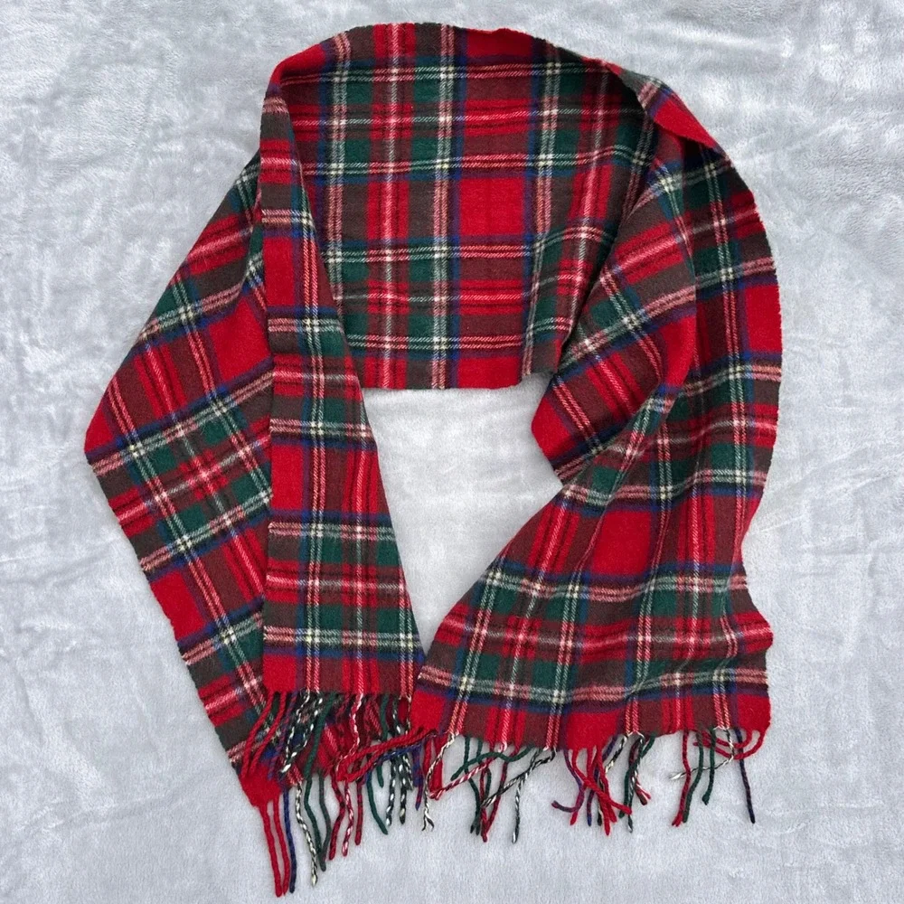 Clans of Scotland Red Plaid Tartan Lambswool Scarf Fringed Made in Scotland 58